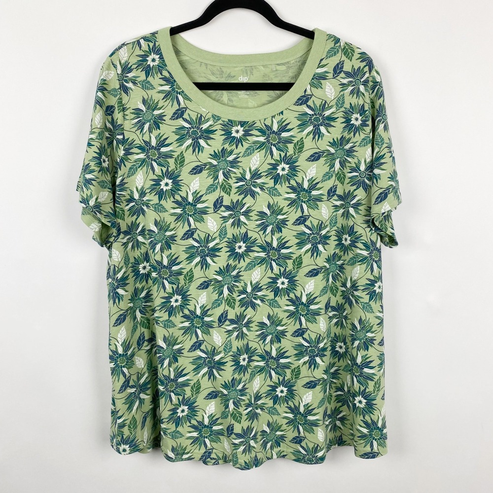 dip Floral Print Organic Cotton Short Sleeve Tee Womens 2X Green